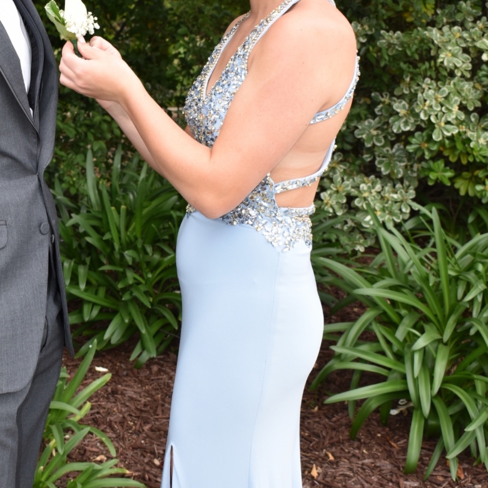 Size 4 Light Blue Beaded Prom Dress Camille La Vie